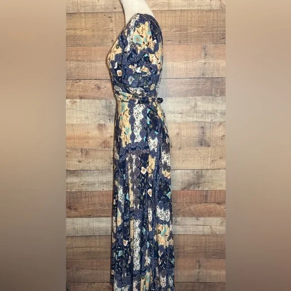🌻 Abel The Label Anthropologie Ghandi Blue Floral Maxi Dress size Small - Picture 4 of 12